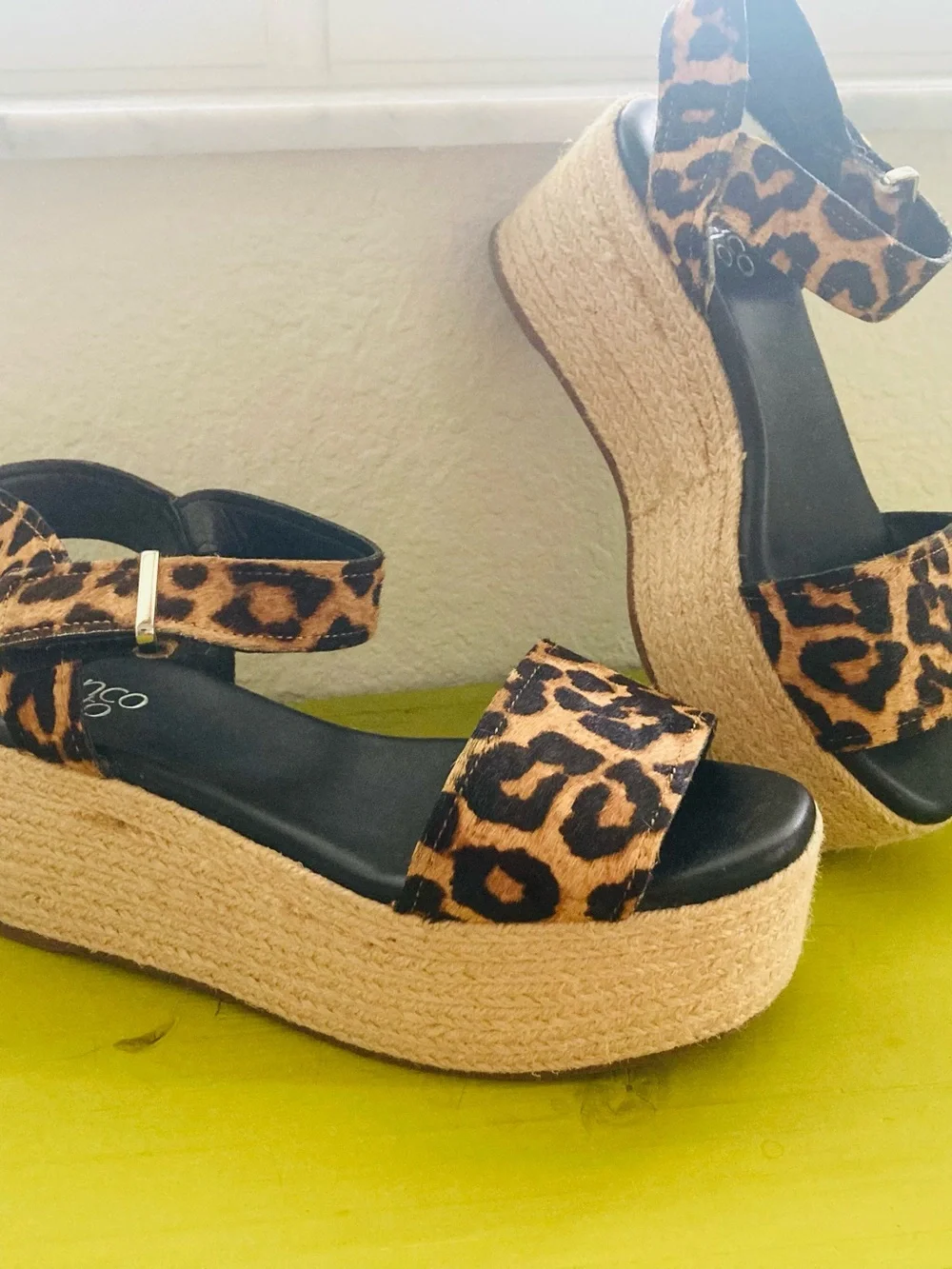 Franco Sarto Leopard Espadrille Platform Sandals - Black & Tan